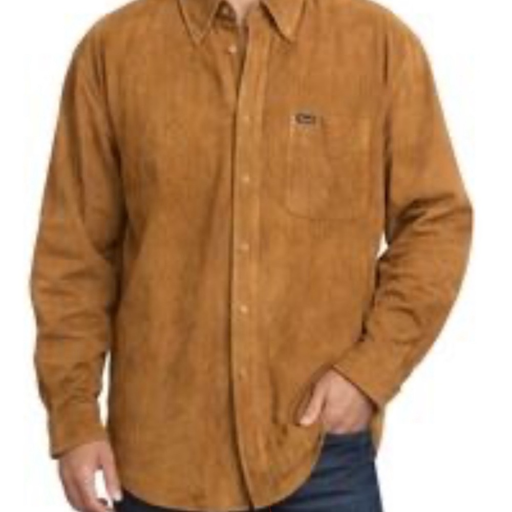 Faconnable Men's Camel Suede Leather Shirt Jacket XL